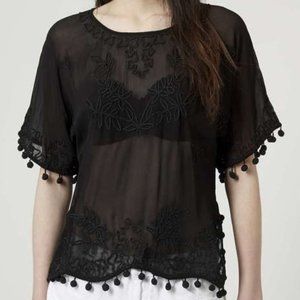 Topshop Sheer Embroidered Crop Top Black Cover up